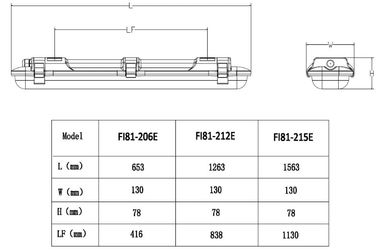 IP65 2FT 4FT 5FT Weatherproof Dustproof LED Vapor Tight Light Fixture