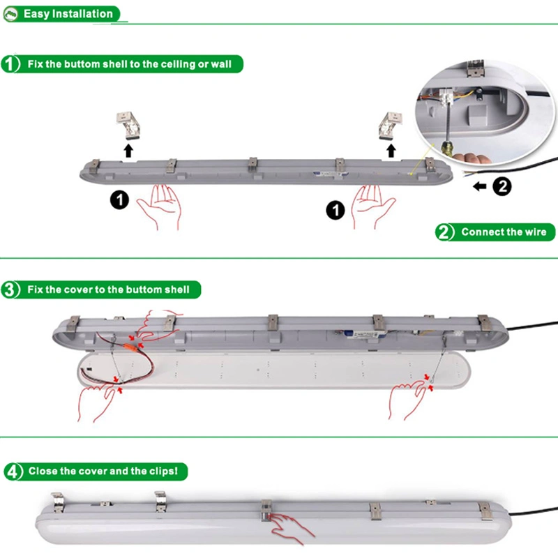 4FT 50W 5000lm Outdoor Shop Lights IP66 LED Light Explained LED Vapor Tight Light Fixture for Parking Lots