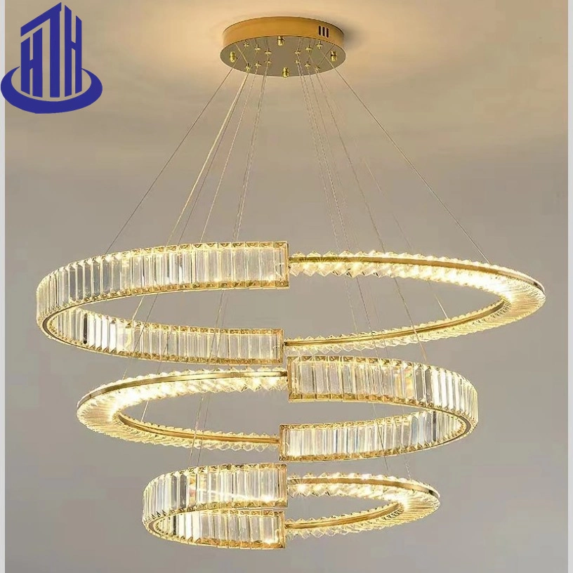 LED Double Mirror Stainless Steel Nordic Light Luxury Crystal Round Ring Pendant Light (3309)